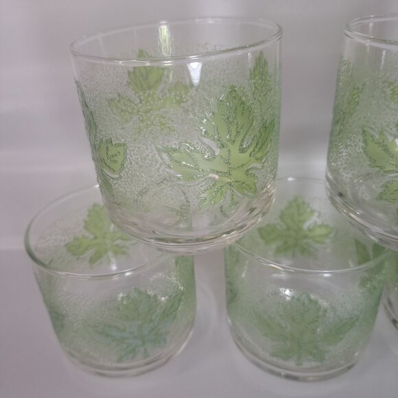 Libbey Green Oak Leaf Juice Glasses Set of 5 3" Vintage Textured USA - Picture 2 of 7